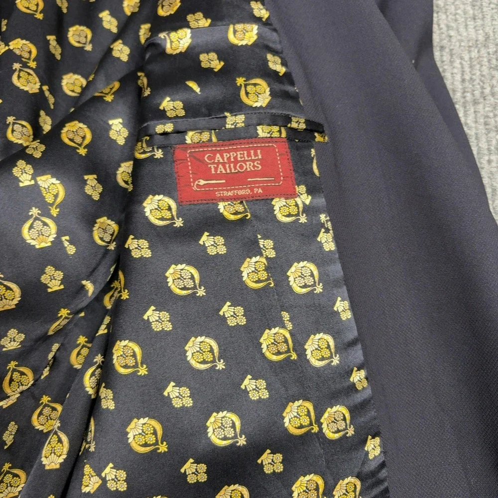 Cappelli‎ Tailors Blazer Mens XL Navy Blue Gold Button Crest Lining Preppy